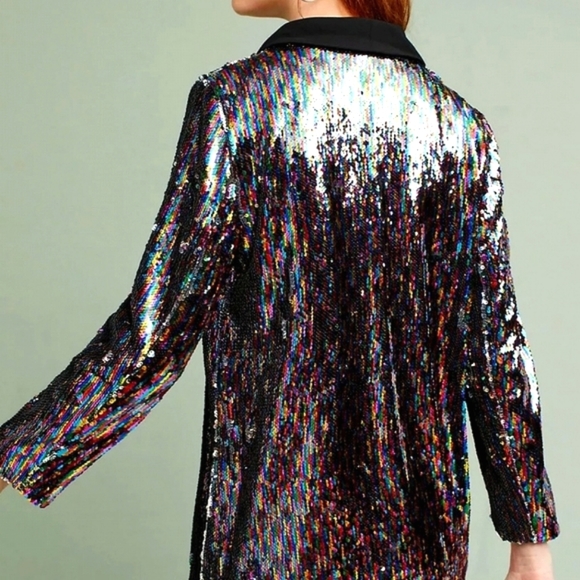 NWOT✨️ Anthropologie Cartonnier Rainbow Silver Black  Sequin Flip Blazer Jacket - Picture 5 of 13
